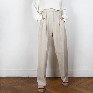 Pleated Linen Blend Pants in Sand